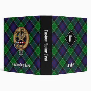 Clan Leslie Crest over Hunting Tartan 3 Ring Binder
