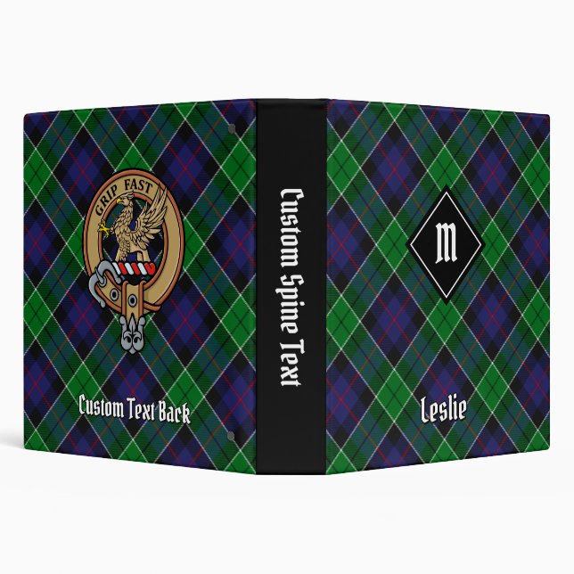 Clan Leslie Crest over Hunting Tartan 3 Ring Binder (Background)