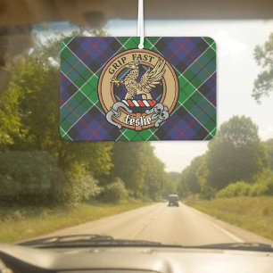 Clan Leslie Crest over Hunting Tartan Air Freshener
