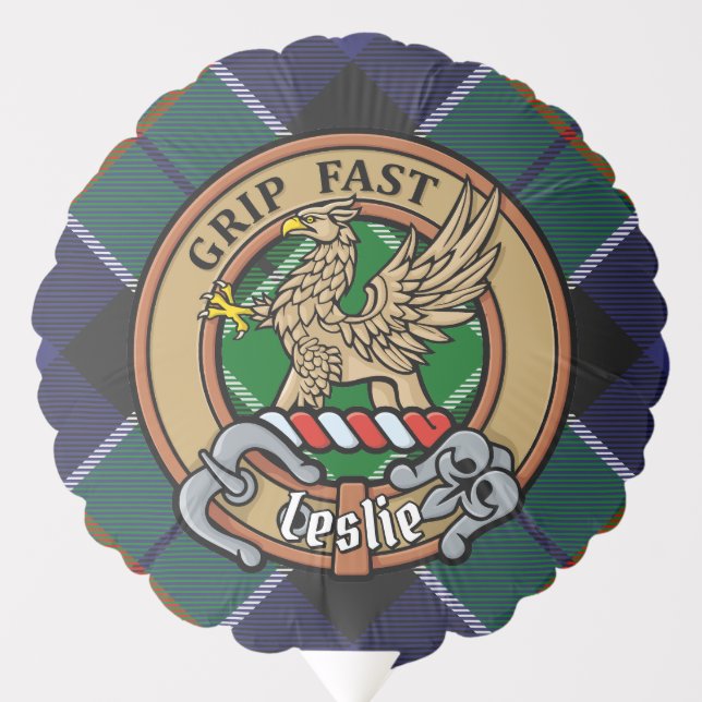Clan Leslie Crest over Hunting Tartan Balloon (Front)
