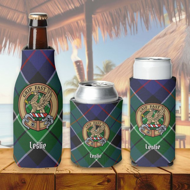 Clan Leslie Crest over Hunting Tartan Bottle Cooler (Creator Uploaded)