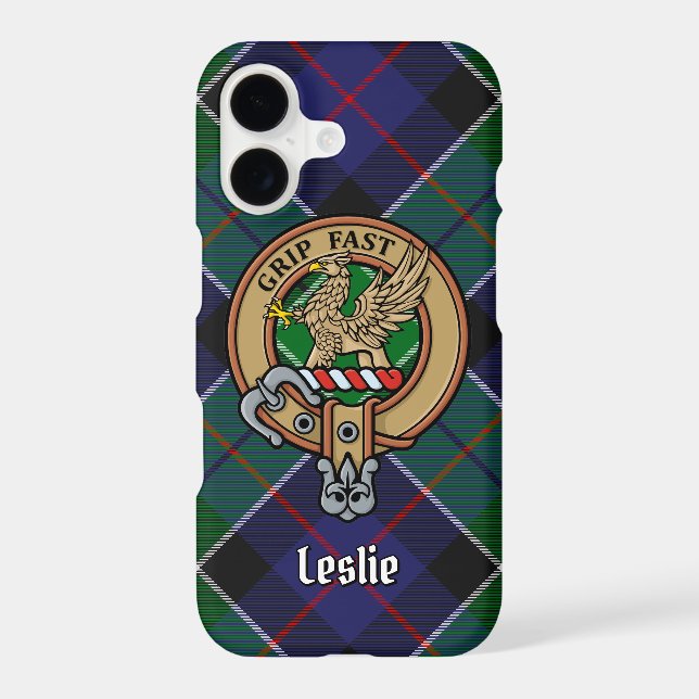 Clan Leslie Crest over Hunting Tartan Case-Mate iPhone Case (Back)