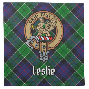 Clan Leslie Crest over Hunting Tartan Cloth Napkin