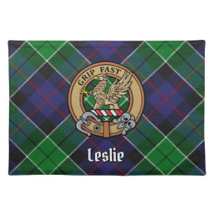Clan Leslie Crest over Hunting Tartan Cloth Placemat