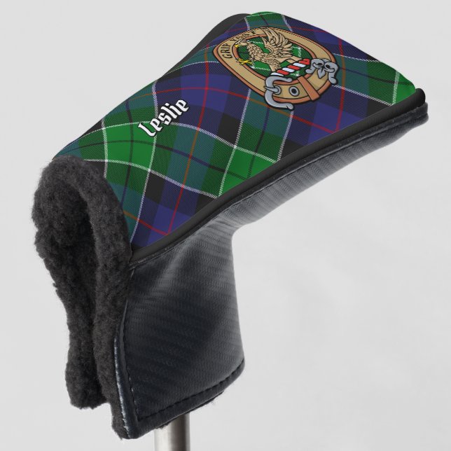 Clan Leslie Crest over Hunting Tartan Golf Head Cover (3/4 Front)