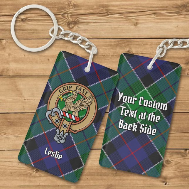 Clan Leslie Crest over Hunting Tartan Keychain (Creator Uploaded)