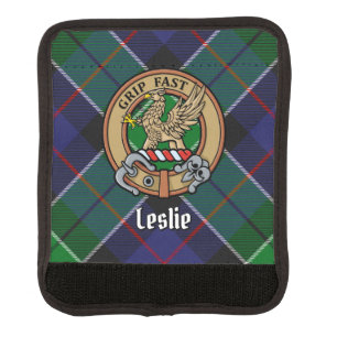 Clan Leslie Crest over Hunting Tartan Luggage Handle Wrap