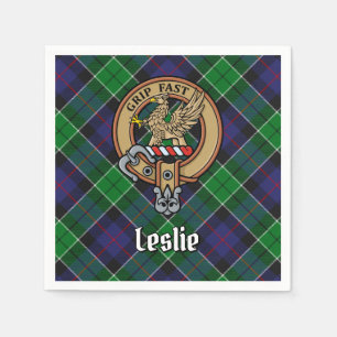 Clan Leslie Crest over Hunting Tartan Napkins