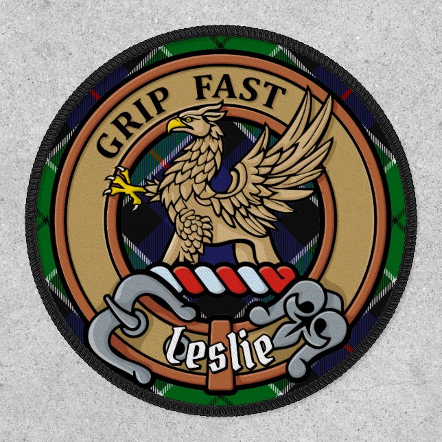Clan Leslie Crest over Hunting Tartan Patch (Front)