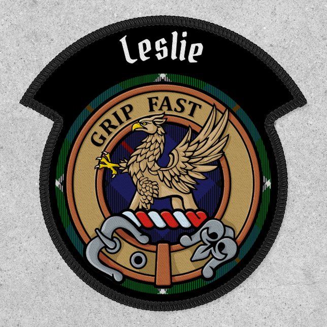 Clan Leslie Crest over Hunting Tartan Patch (Front)