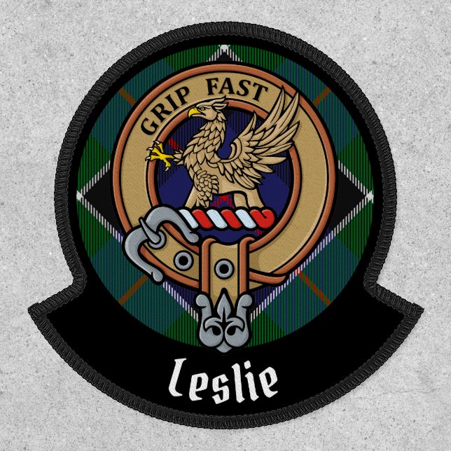 Clan Leslie Crest over Hunting Tartan Patch (Front)