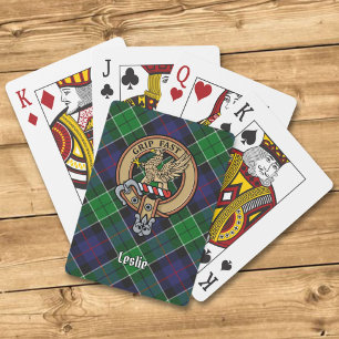 Clan Leslie Crest over Hunting Tartan Poker Cards