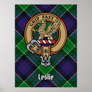 Clan Leslie Crest over Hunting Tartan Poster