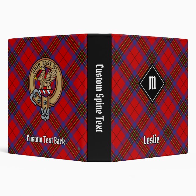 Clan Leslie Crest over Red Tartan 3 Ring Binder (Background)