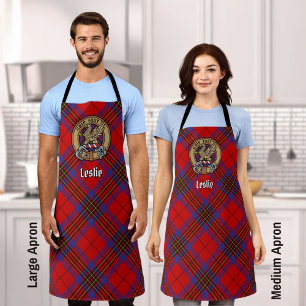 Clan Leslie Crest over Red Tartan Apron
