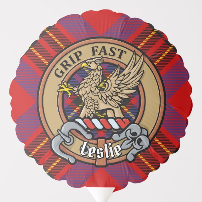 Clan Leslie Crest over Red Tartan Balloon (Front)