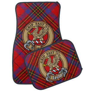 Clan Leslie Crest over Red Tartan Car Floor Mat