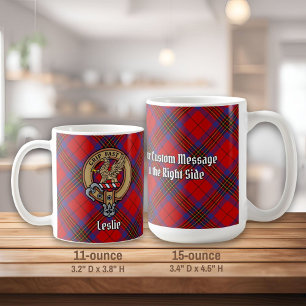 Clan Leslie Crest over Red Tartan Coffee Mug