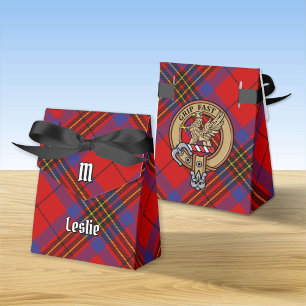 Clan Leslie Crest over Red Tartan Favor Boxes