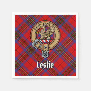 Clan Leslie Crest over Red Tartan Napkins