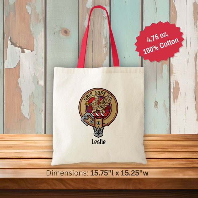 Clan Leslie Crest over Red Tartan Tote Bag (Creator Uploaded)