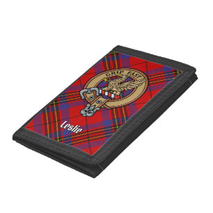Clan Leslie Crest over Red Tartan Trifold Wallet