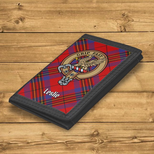 Clan Leslie Crest over Red Tartan Trifold Wallet (Creator Uploaded)