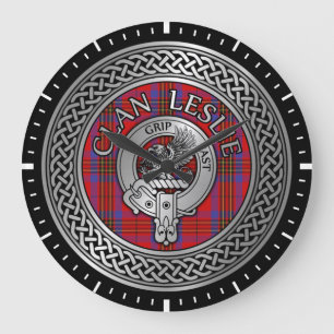 Clan Leslie Crest & Tartan Knot Large Clock
