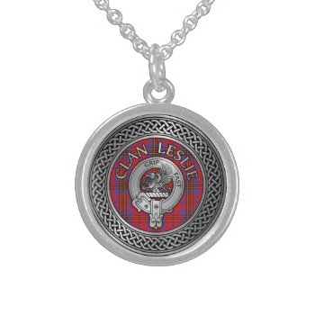 Clan Leslie Crest & Tartan Knot Sterling Silver Necklace by Gallia_Celtica at Zazzle