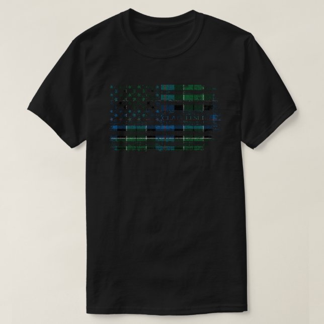 Clan Leslie Hunting Scottish tartan US flag kilt S T-Shirt (Design Front)