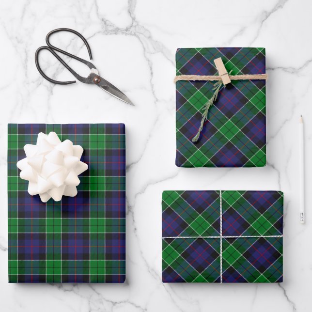Clan Leslie Hunting Tartan Wrapping Paper Sheets (Front)
