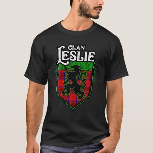 Clan Leslie Surname Scottish Tartan Lion Rampant C T_Shirt