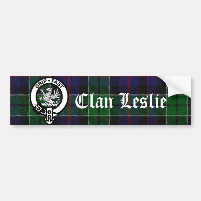 Clan Leslie Tartan & Crest Bumper Sticker (Front)