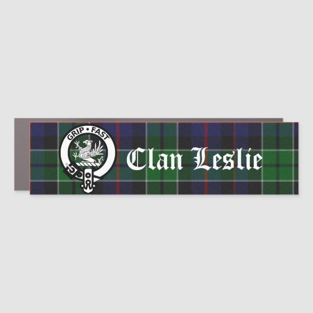 Clan Leslie Tartan & Crest Car Magnet (Front)