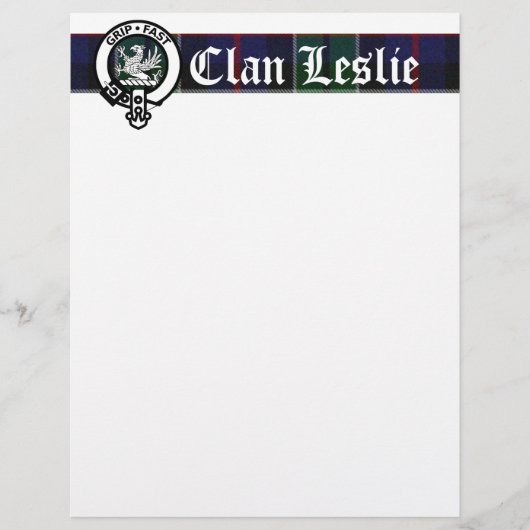 Clan Leslie Tartan & Crest Letterhead (Front)
