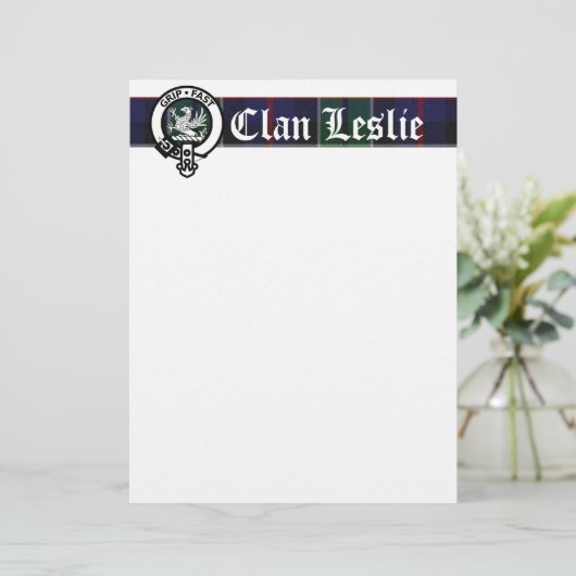Clan Leslie Tartan & Crest Letterhead (Standing Front)