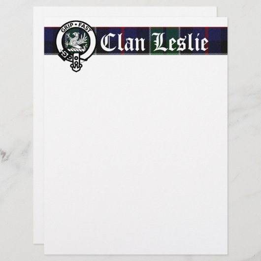 Clan Leslie Tartan & Crest Letterhead (Front/Back)