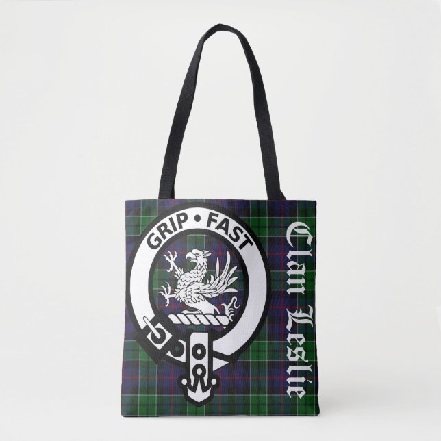 Clan Leslie Tartan & Crest Tote Bag (Front)