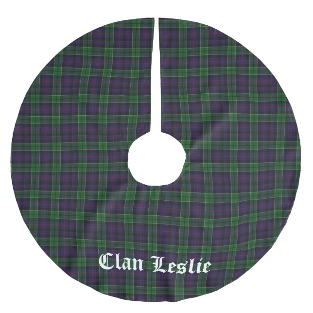 Clan Leslie Tartan Plaid Brushed Polyester Tree Skirt (Front)