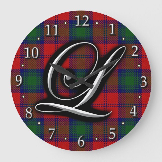 Clan Lindsay Lindsey Letter L Monogram Tartan Large Clock (Front)