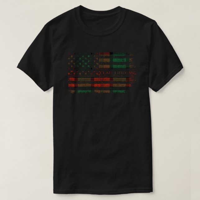 Clan Lindsay New Scottish tartan US flag kilt Scot T-Shirt (Design Front)