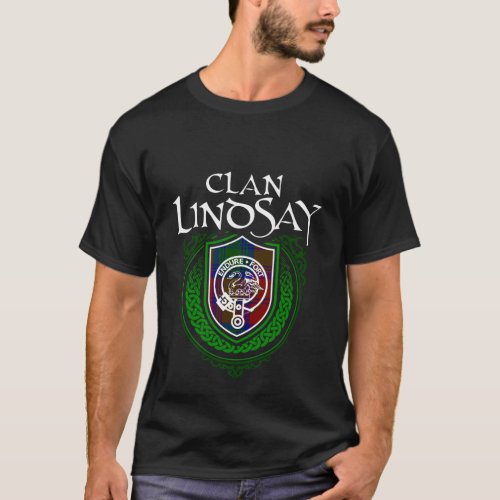 Clan Lindsay Surname Scottish Clan Tartan Shield B T_Shirt
