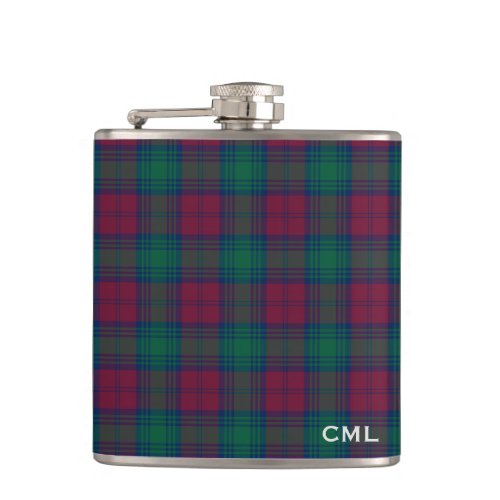 Clan Lindsay Tartan Monogrammed Flask
