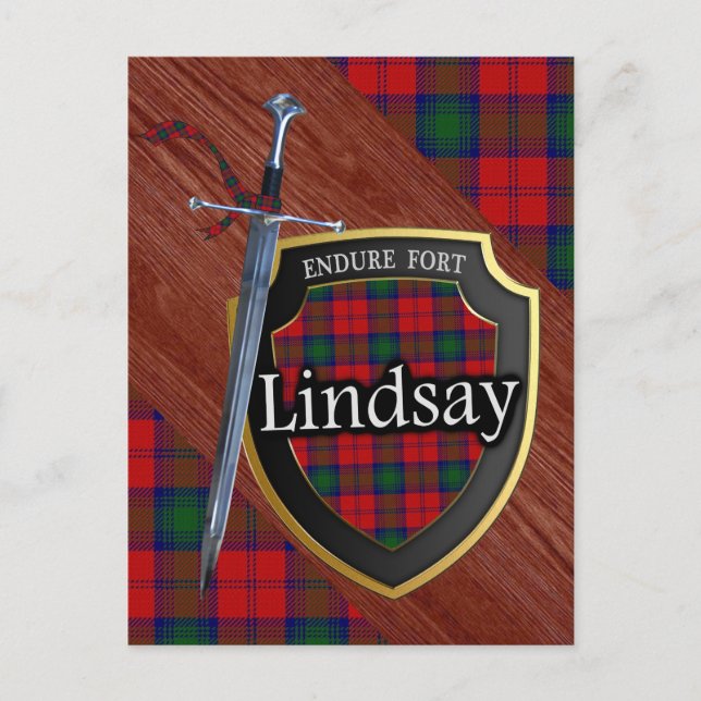 Clan Lindsay Tartan Sword & Shield Postcard (Front)