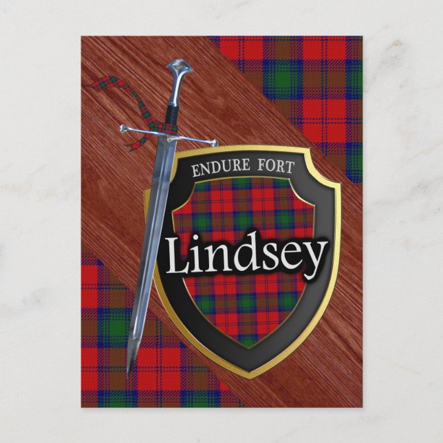Clan Lindsey Tartan Sword & Shield Postcard (Front)