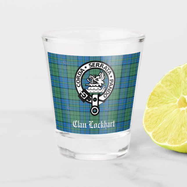 Clan Lockhart Crest Badge & Tartan  Shot Glass (Front)