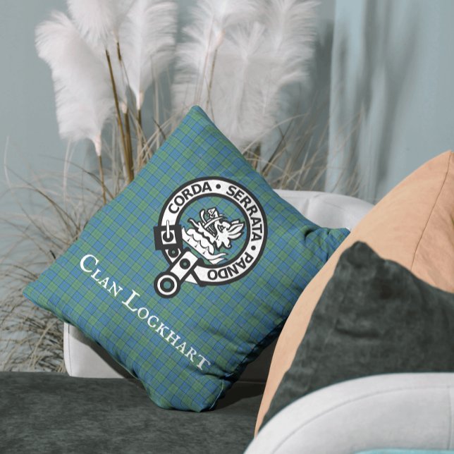 Clan Lockhart Crest Badge & Tartan Throw Pillow (More home décor, accessories and gift ideas are available in The Clan Lockhart Collection!)