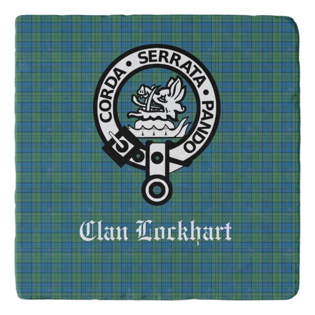 Clan Lockhart Crest Badge & Tartan Trivet (Front)