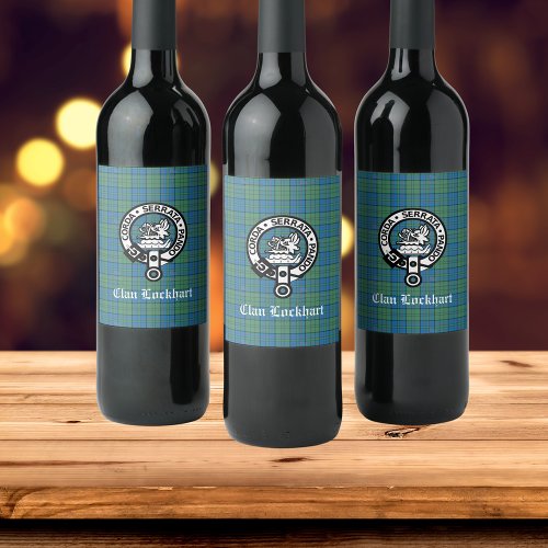 Clan Lockhart Crest Badge  Tartan Wine Label