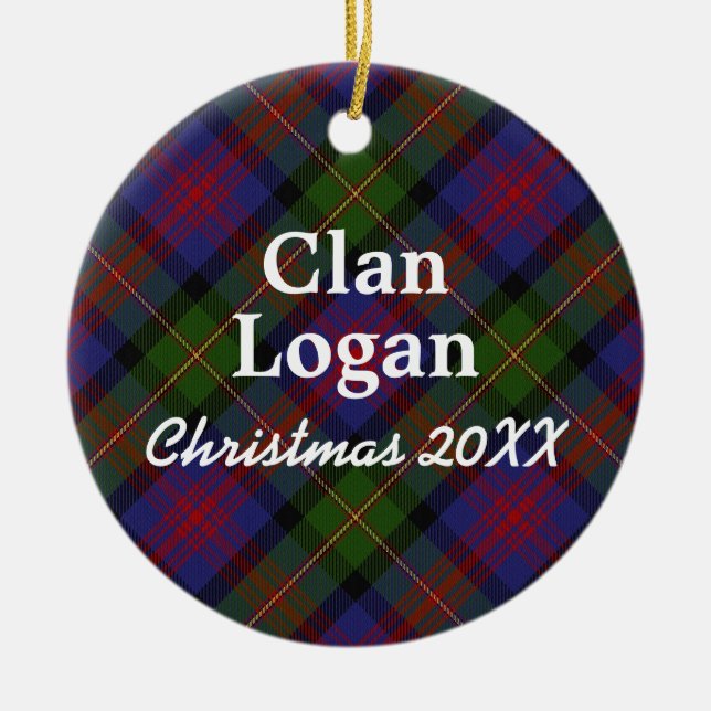 Clan Logan Scottish Tartan Ceramic Ornament (Front)
